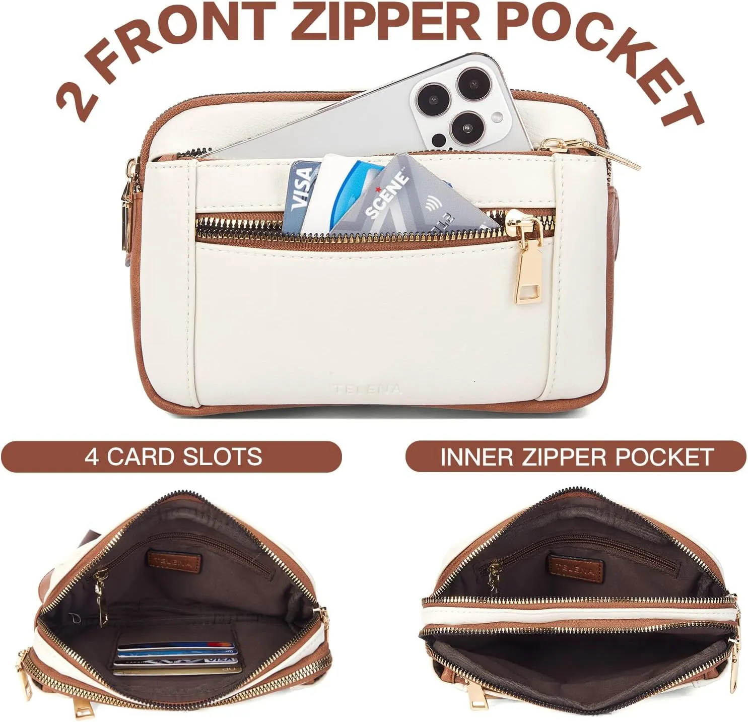 Telena Fanny Packs for Women Cross Body Leather Belt Bag Fashionable with Adjustable Strap Beige Brown