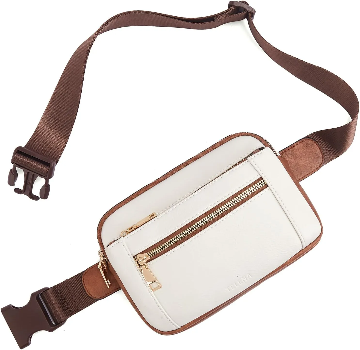 Telena Fanny Packs for Women Cross Body Leather Belt Bag Fashionable with Adjustable Strap Beige Brown