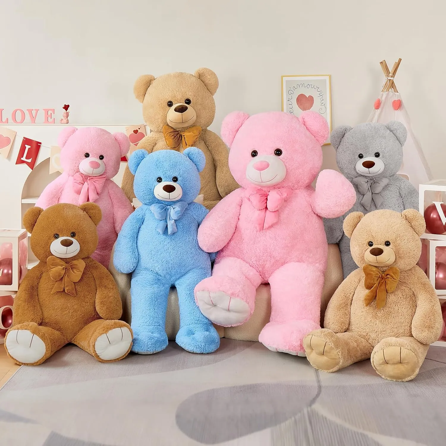 Tezituor Giant Teddy Bear 5 Feet, Soft 59" Big Bear Stuffed Animal Life Size Plush Bear Toy Valentine's Christmas Birthday Gift for Girlfriend Kids,Pink