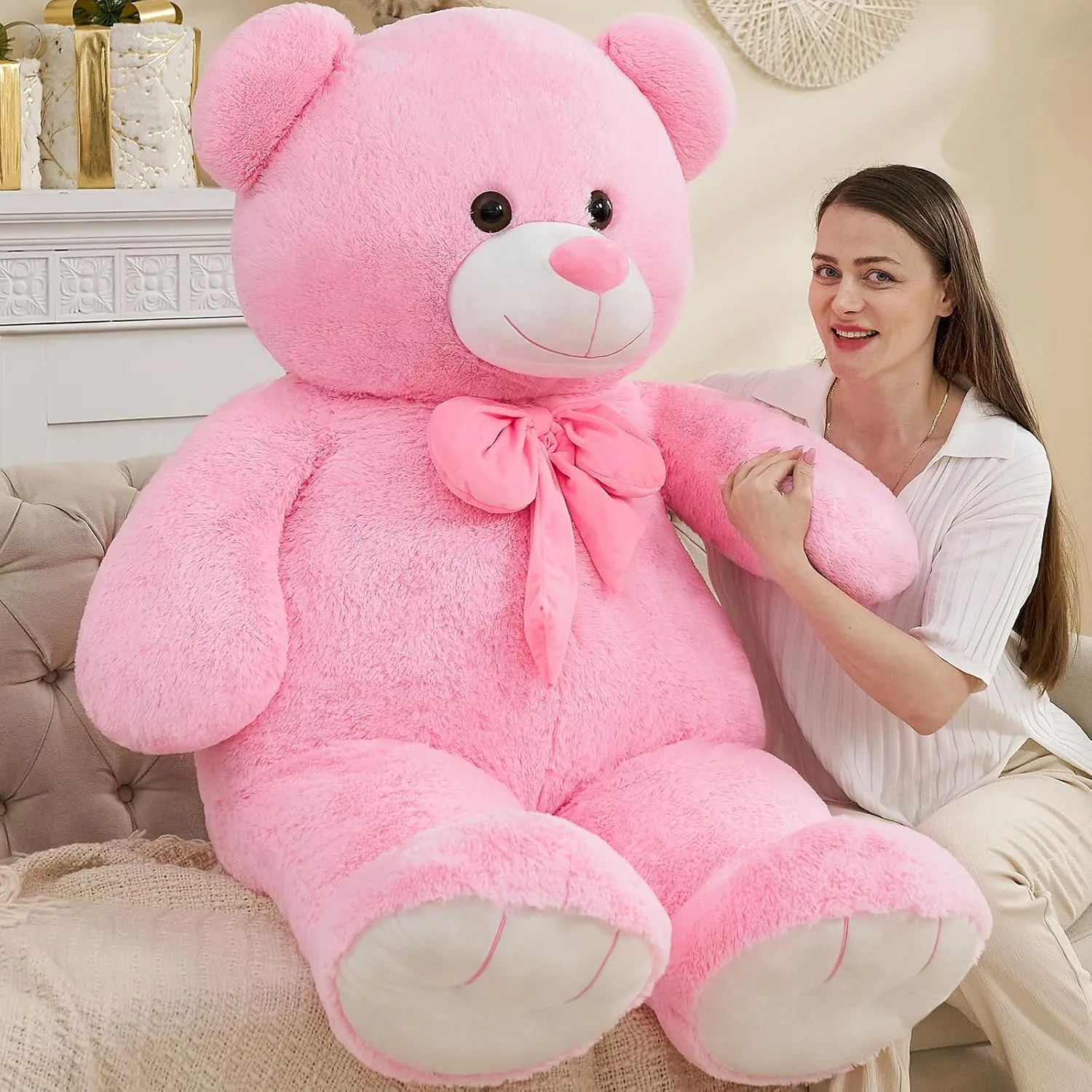 Tezituor Giant Teddy Bear 5 Feet, Soft 59" Big Bear Stuffed Animal Life Size Plush Bear Toy Valentine's Christmas Birthday Gift for Girlfriend Kids,Pink