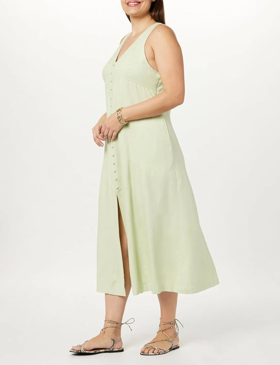 The Drop Women's Blanca Linen Button-Front V-Neck Maxi Dress