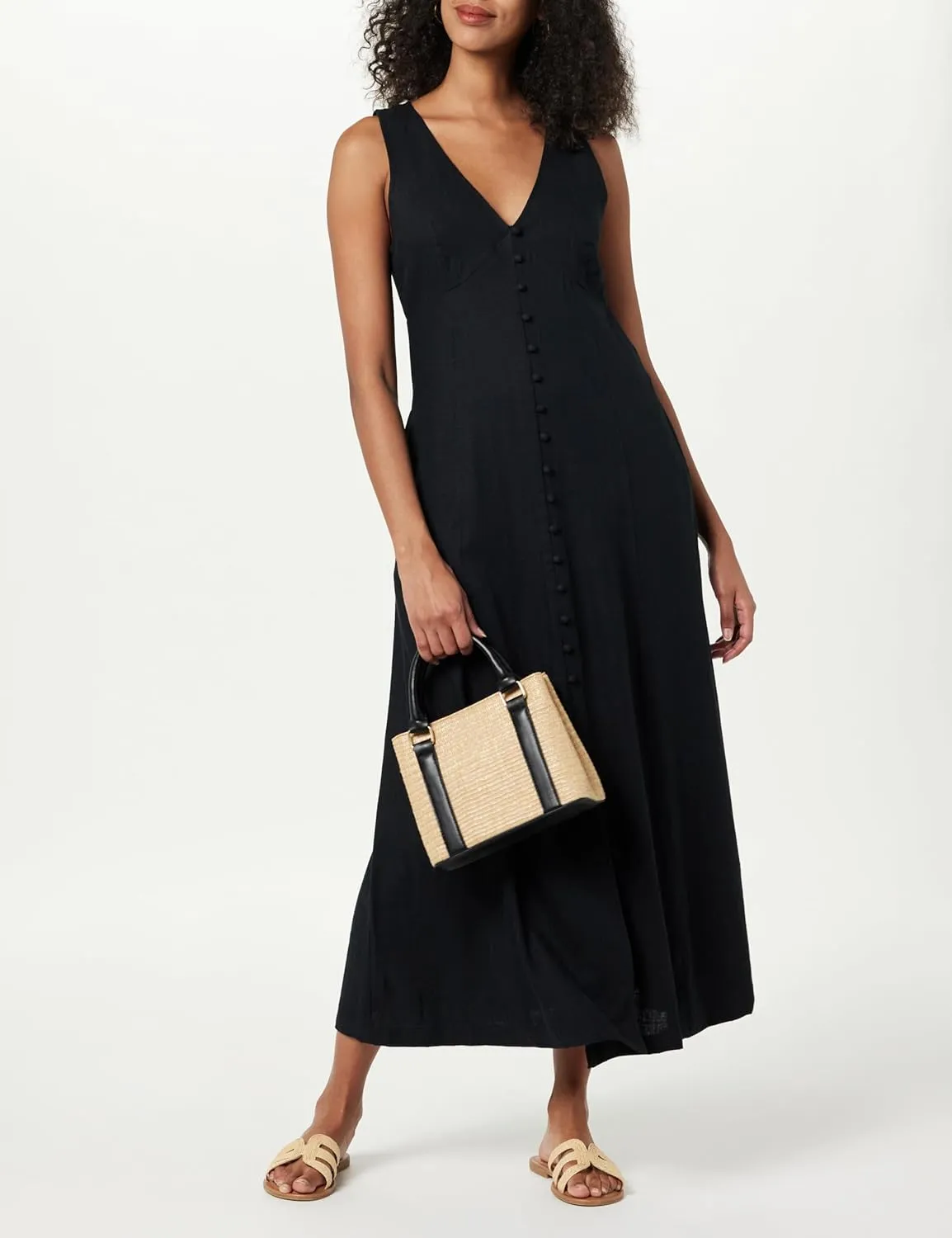 The Drop Women's Blanca Linen Button-Front V-Neck Maxi Dress
