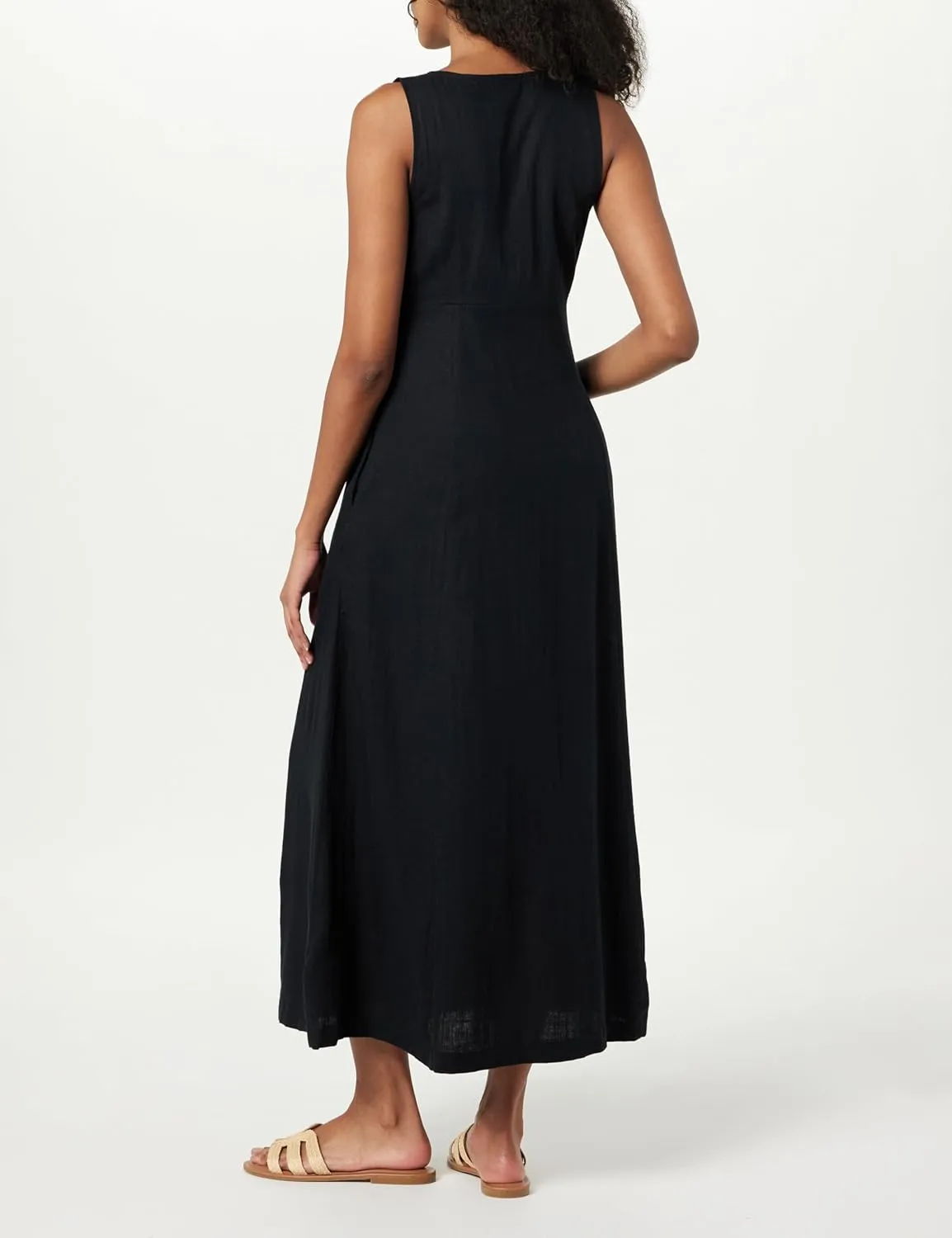 The Drop Women's Blanca Linen Button-Front V-Neck Maxi Dress