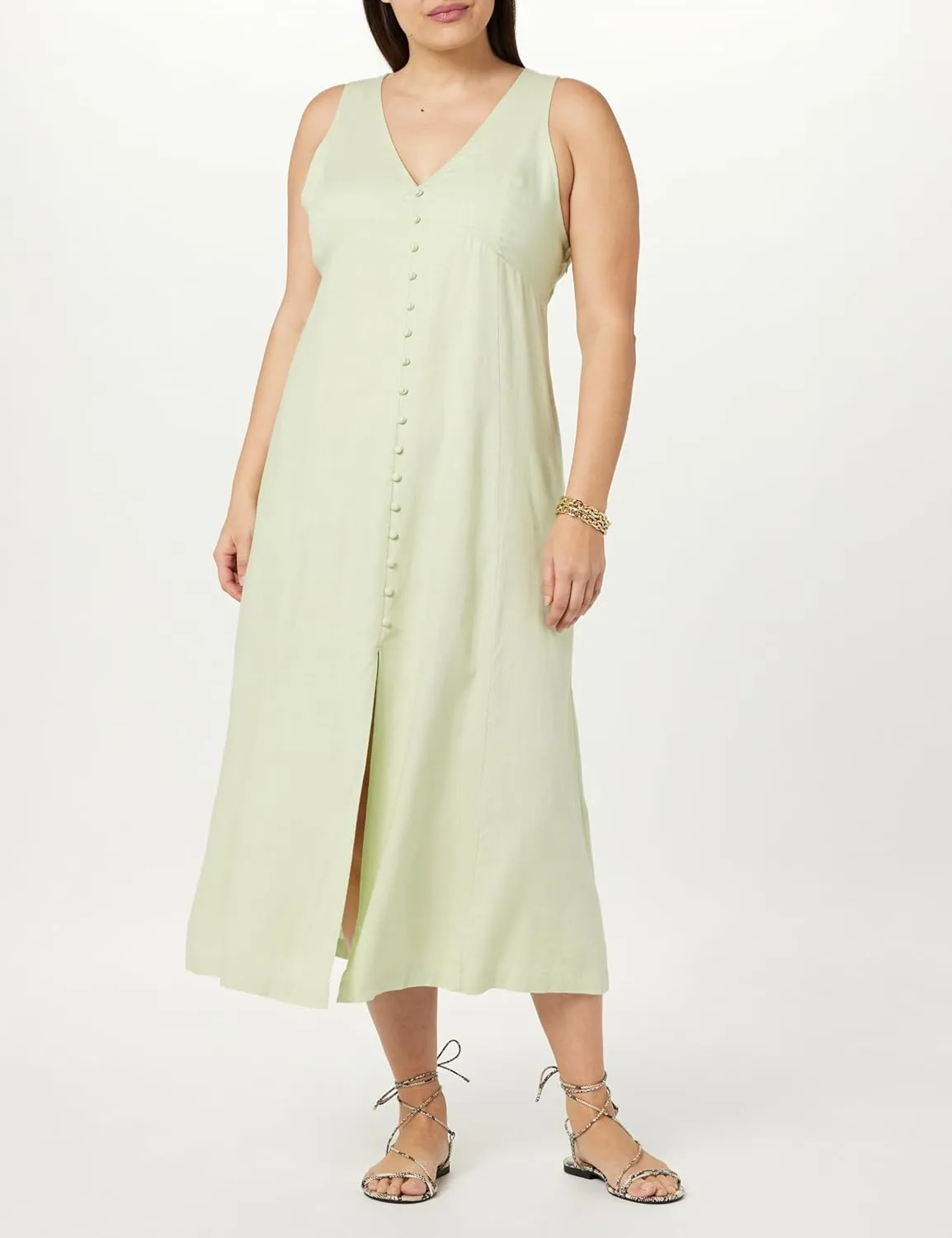 The Drop Women's Blanca Linen Button-Front V-Neck Maxi Dress