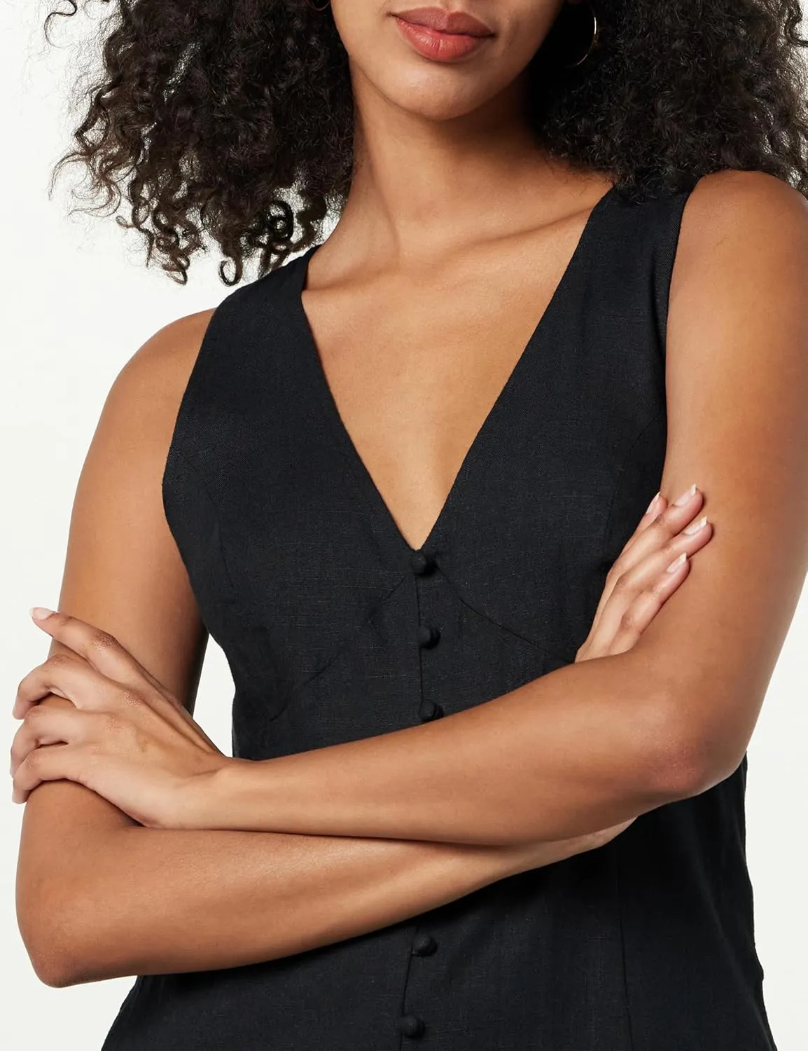 The Drop Women's Blanca Linen Button-Front V-Neck Maxi Dress