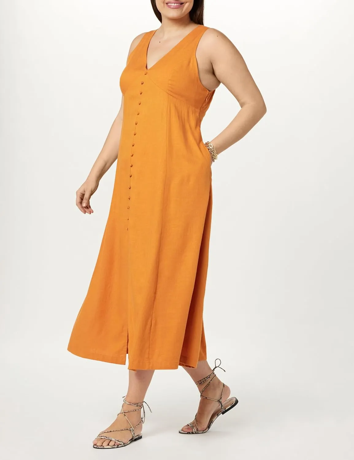 The Drop Women's Blanca Linen Button-Front V-Neck Maxi Dress