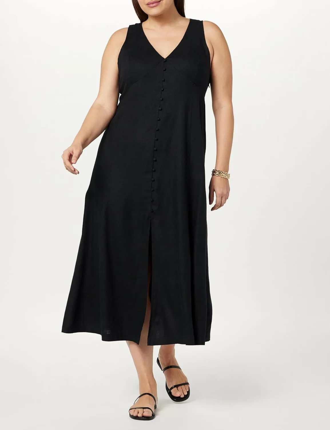 The Drop Women's Blanca Linen Button-Front V-Neck Maxi Dress