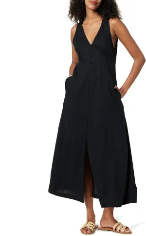 The Drop Women's Blanca Linen Button-Front V-Neck Maxi Dress