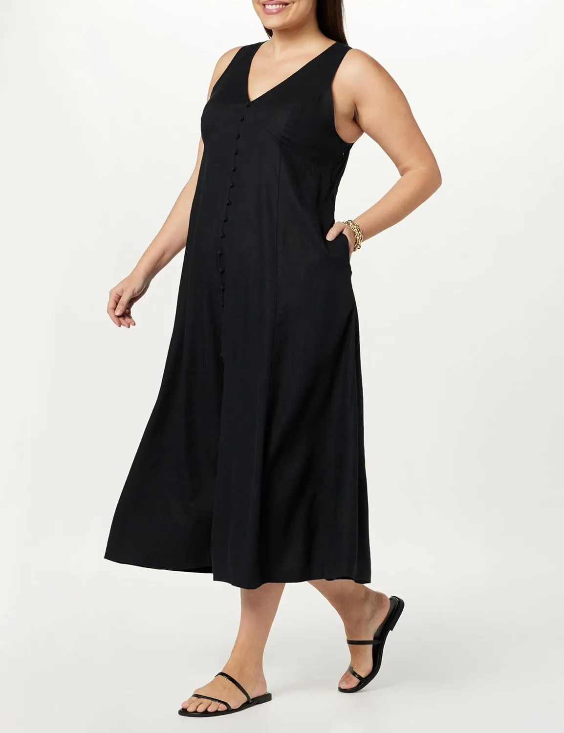 The Drop Women's Blanca Linen Button-Front V-Neck Maxi Dress