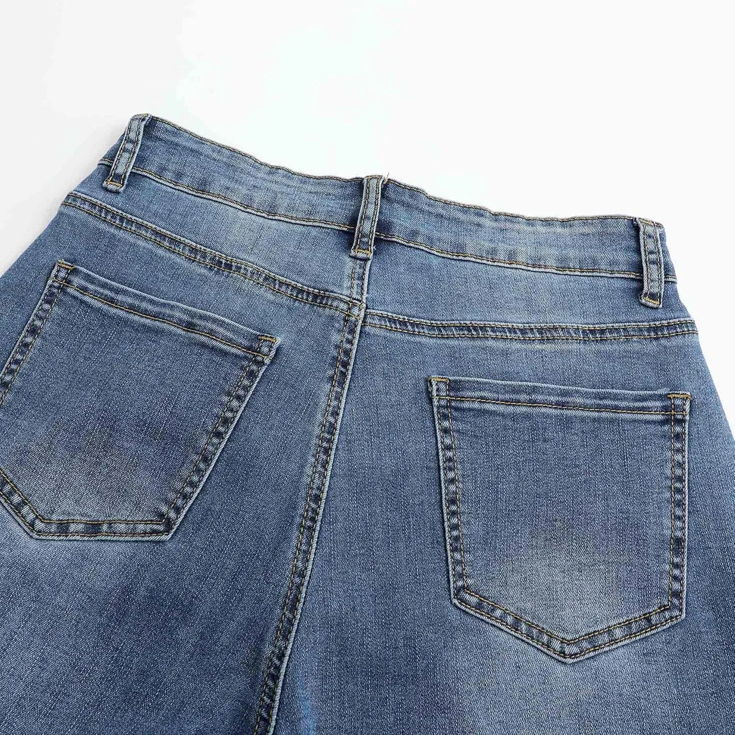 THUNDER STAR Womens High Waisted Wide Leg Jeans Stretchy Distressed Denim Pants