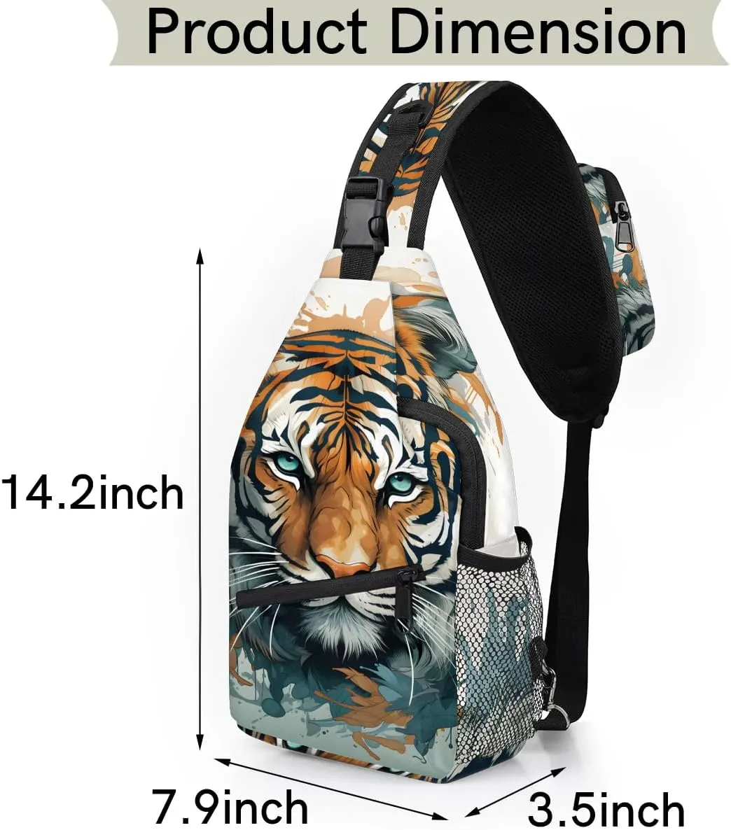 Tiger Sling Bag for Women Men, Waterproof Crossbody Sling Backpack Travel Outdoor Sports Chest Bag