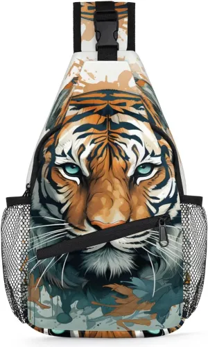 Tiger Sling Bag for Women Men, Waterproof Crossbody Sling Backpack Travel Outdoor Sports Chest Bag