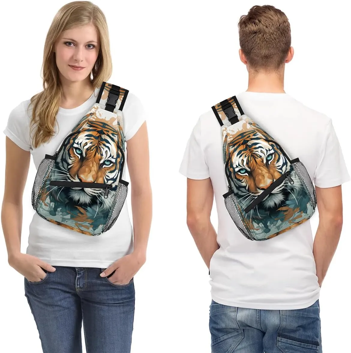 Tiger Sling Bag for Women Men, Waterproof Crossbody Sling Backpack Travel Outdoor Sports Chest Bag