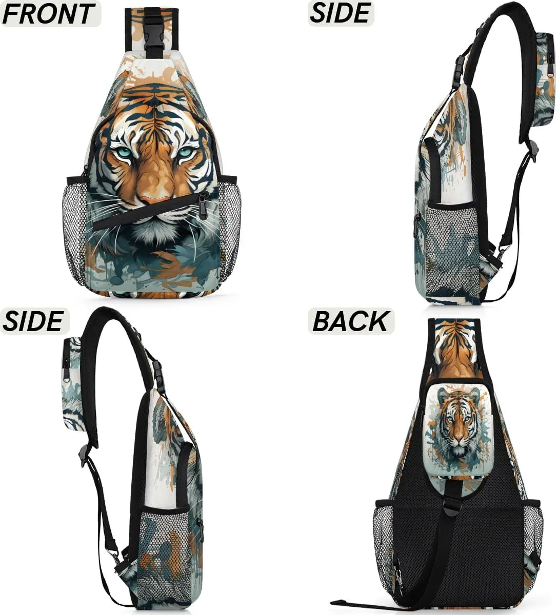 Tiger Sling Bag for Women Men, Waterproof Crossbody Sling Backpack Travel Outdoor Sports Chest Bag