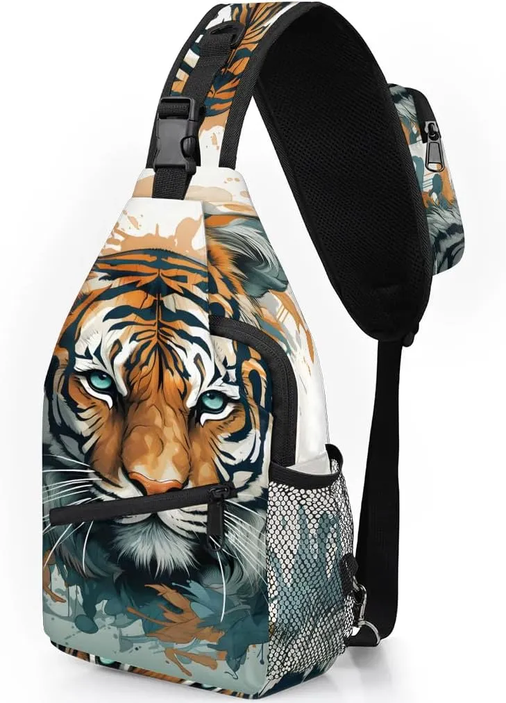 Tiger Sling Bag for Women Men, Waterproof Crossbody Sling Backpack Travel Outdoor Sports Chest Bag