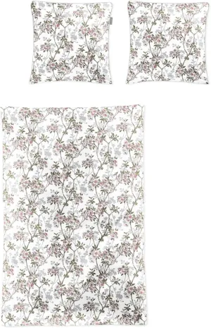 Tokio Maco Satin Bed Linen 155 x 220 cm Flower Branches Tendrils 8537-10 White Green
