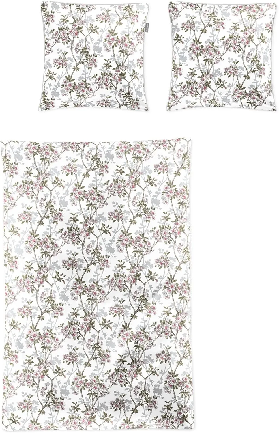 Tokio Maco Satin Bed Linen 155 x 220 cm Flower Branches Tendrils 8537-10 White Green