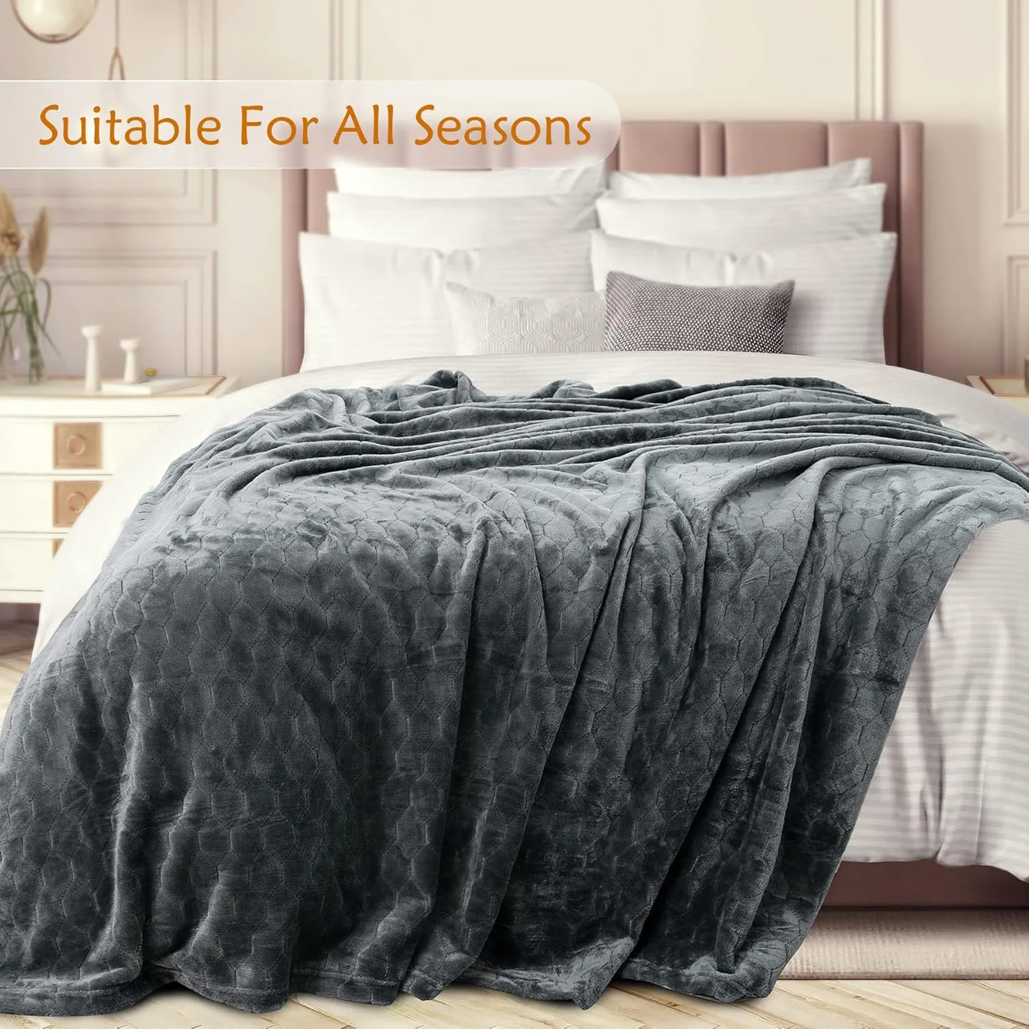 TOONOW Fleece Blanket Fuzzy Plush Throw Blanket 50" x 60", Super Soft Fluffy Bed Blanket Geometric Pattern Comfy Microfiber Flannel Blankets for Couch, Bed, Sofa, Dark Grey