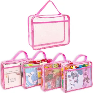 Toy Zippered Blocks Set Storage Bags for boy girls - 4PC Large PVC Storage Organizer Bags with Mesh Side Pockets for Puzzle, Clay, Book, Small Models and Mini Plush Toys. XL: 10.4" x3 "x13.3