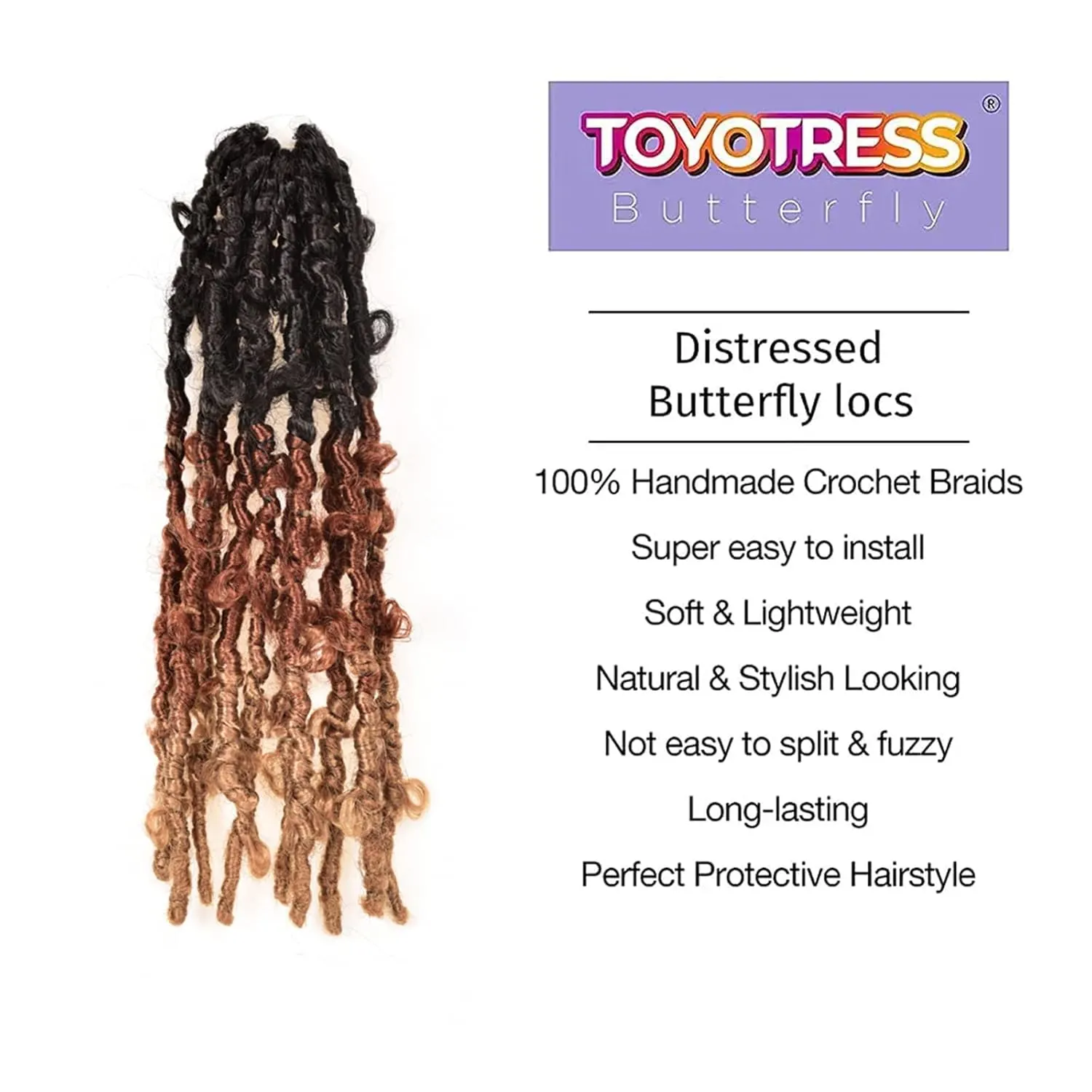 ToyoTress Butterfly Locs Crochet Hair - 10 Inch 8 Pcs Ombre Brown Faux Locs, Pre-twisted Distressed Crochet Braids Pre-looped Synthetic Braiding Hair Extensions (10 Inch, OT30/27-8P)