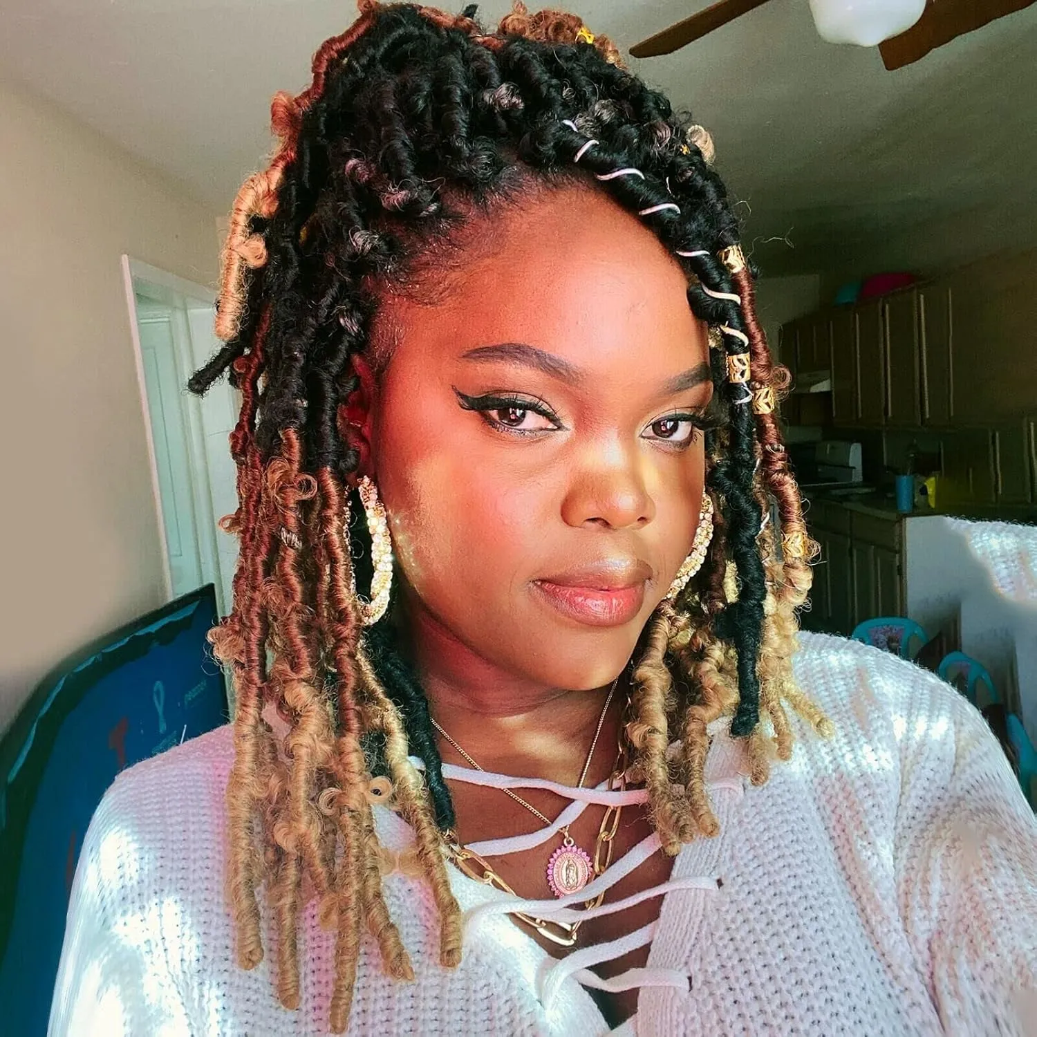 ToyoTress Butterfly Locs Crochet Hair - 10 Inch 8 Pcs Ombre Brown Faux Locs, Pre-twisted Distressed Crochet Braids Pre-looped Synthetic Braiding Hair Extensions (10 Inch, OT30/27-8P)