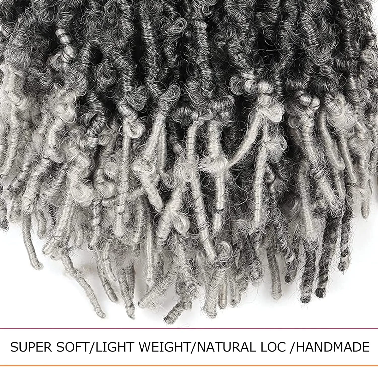 ToyoTress Butterfly Locs Crochet Hair - 12 inch 8 Pcs Ombre Gray Faux Locs Pre-twisted Distressed Crochet Braids Pre-looped Synthetic Braiding Hair Extensions (12 Inch,T-Gray-8P)