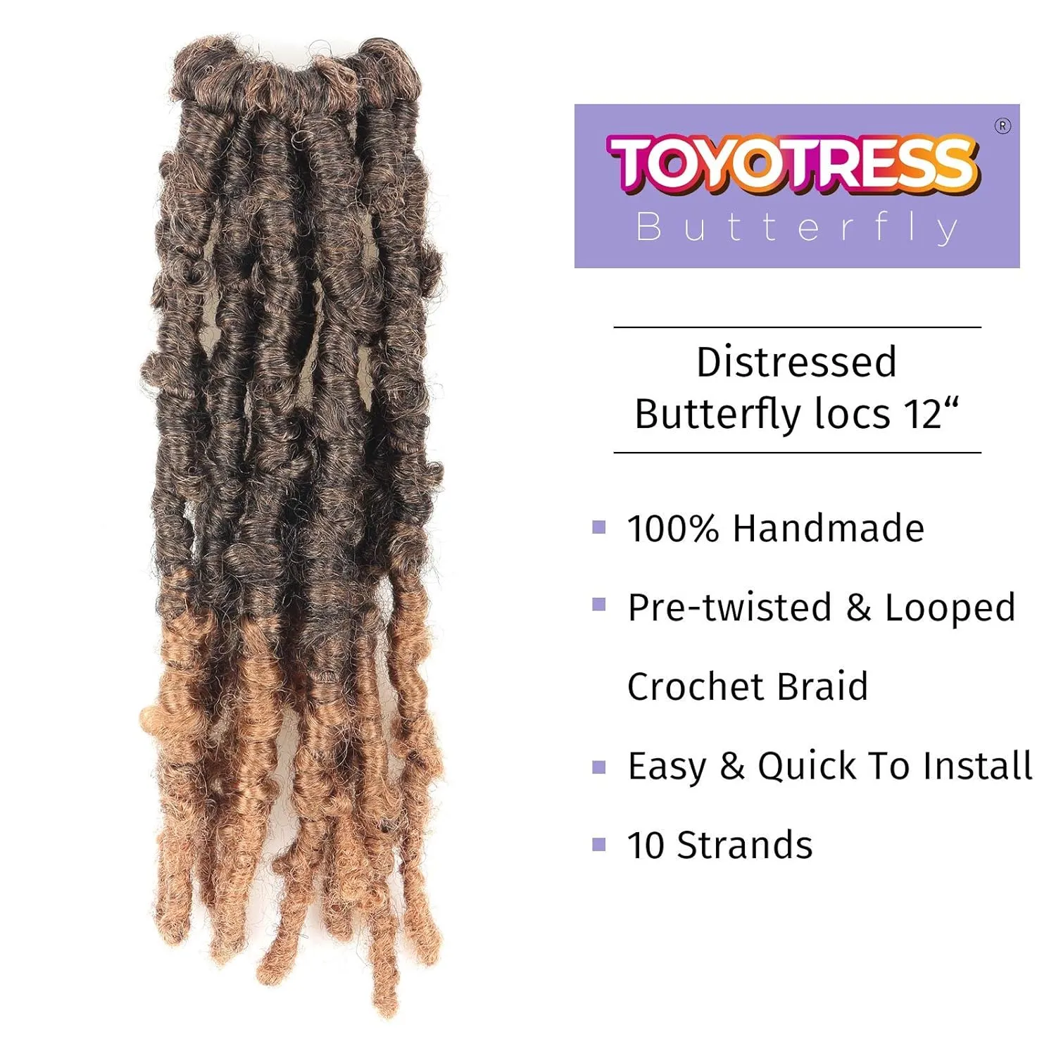 TOYOTRESS Butterfly Locs Crochet Hair - 12 inch 8 Pcs Pre-twisted Distressed Crochet Braids Pre-looped Synthetic Braiding Hair Extensions (12 Inch,T27)