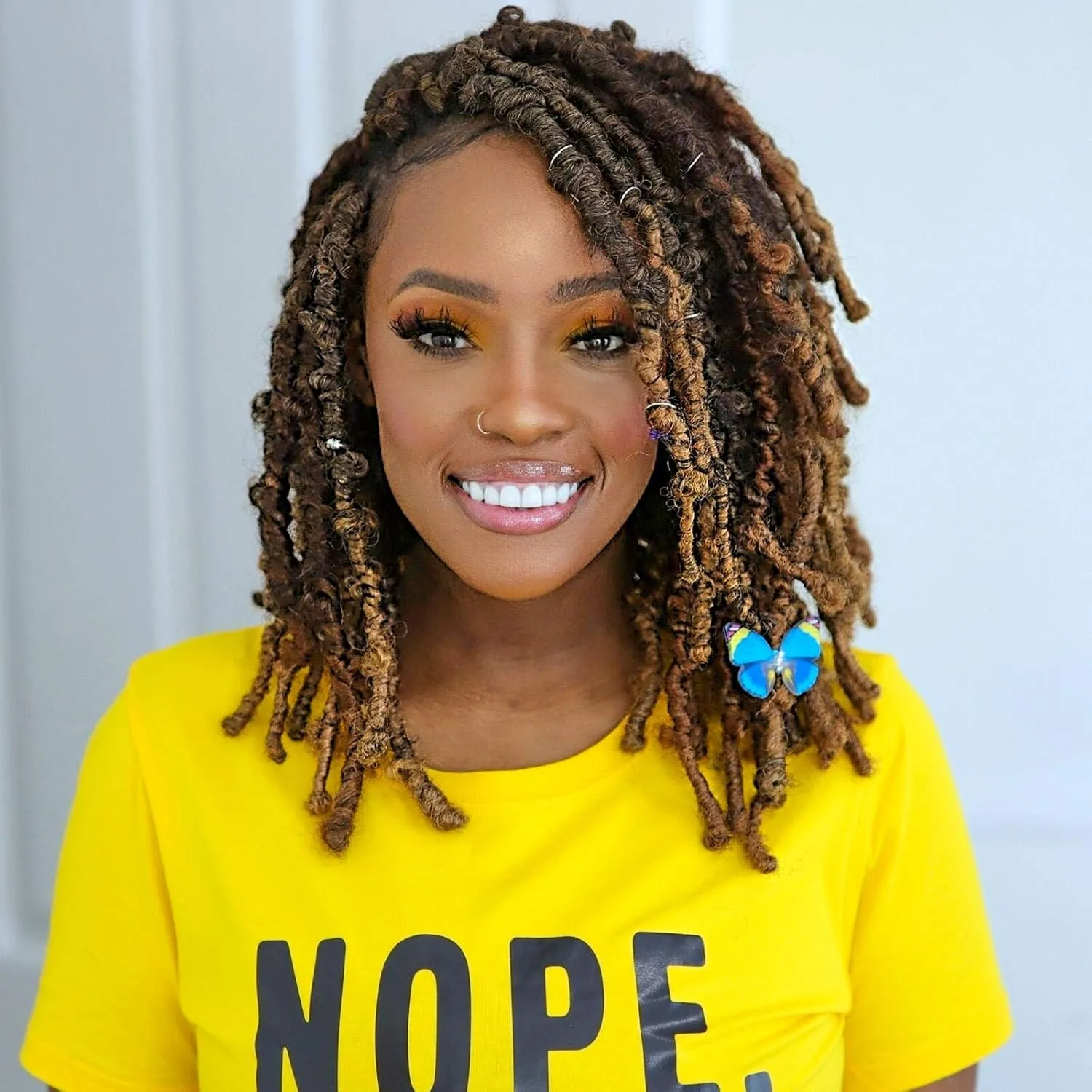 TOYOTRESS Butterfly Locs Crochet Hair - 12 inch 8 Pcs Pre-twisted Distressed Crochet Braids Pre-looped Synthetic Braiding Hair Extensions (12 Inch,T27)