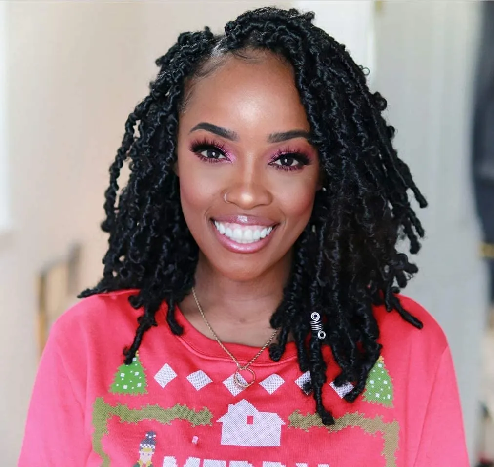 ToyoTress Butterfly Locs Crochet Hair - 8 inch 8 Pcs Brown Faux Locs Pre-twisted Distressed Crochet Braids Pre-looped Synthetic Braiding Hair Extensions (8 Inch, #30-8P)