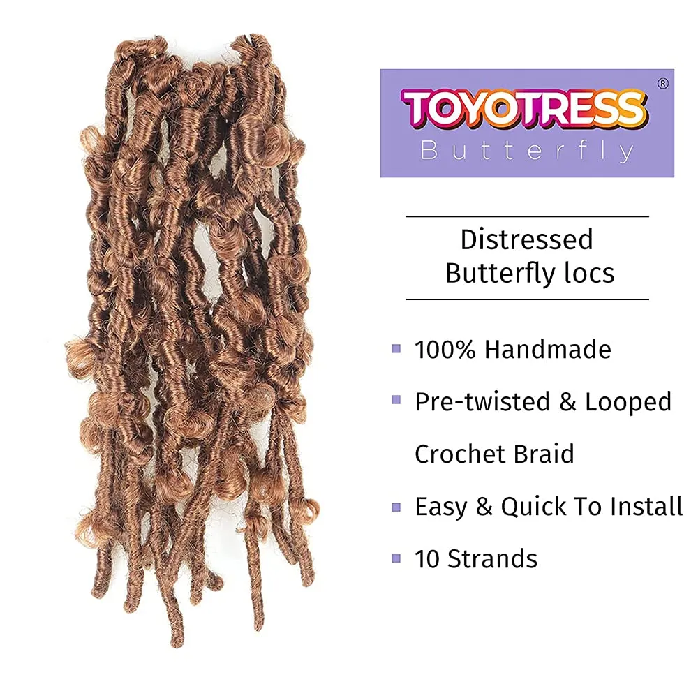 ToyoTress Butterfly Locs Crochet Hair - 8 inch 8 Pcs Brown Faux Locs Pre-twisted Distressed Crochet Braids Pre-looped Synthetic Braiding Hair Extensions (8 Inch, #30-8P)
