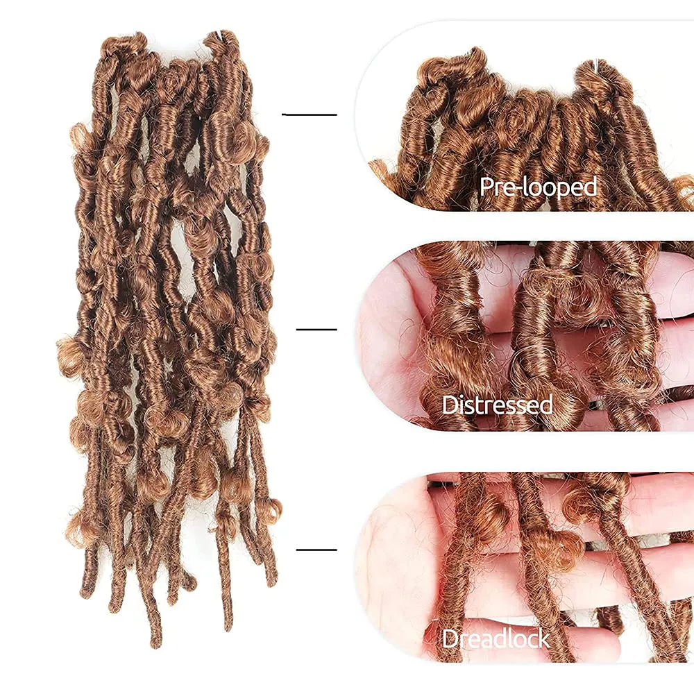 ToyoTress Butterfly Locs Crochet Hair - 8 inch 8 Pcs Brown Faux Locs Pre-twisted Distressed Crochet Braids Pre-looped Synthetic Braiding Hair Extensions (8 Inch, #30-8P)