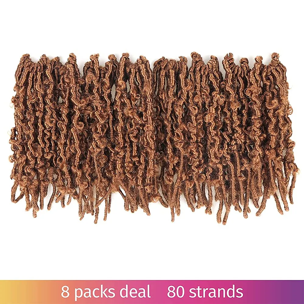 ToyoTress Butterfly Locs Crochet Hair - 8 inch 8 Pcs Brown Faux Locs Pre-twisted Distressed Crochet Braids Pre-looped Synthetic Braiding Hair Extensions (8 Inch, #30-8P)