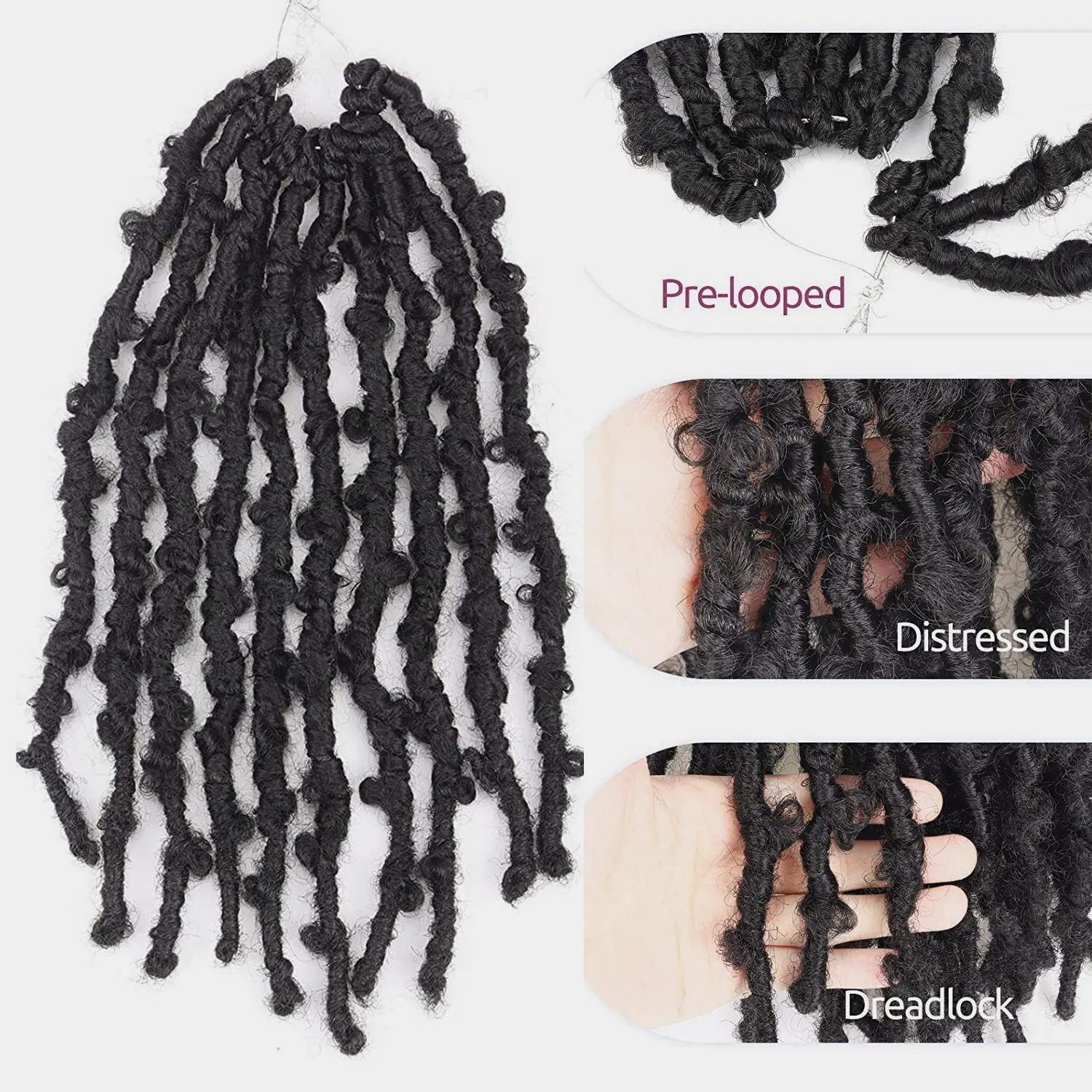 ToyoTress Butterfly Locs Crochet Hair - 8 inch 8 Pcs Jet Black Faux Locs Pre-twisted Distressed Crochet Braids Pre-looped Synthetic Braiding Hair Extensions (8 Inch, #1-8P)