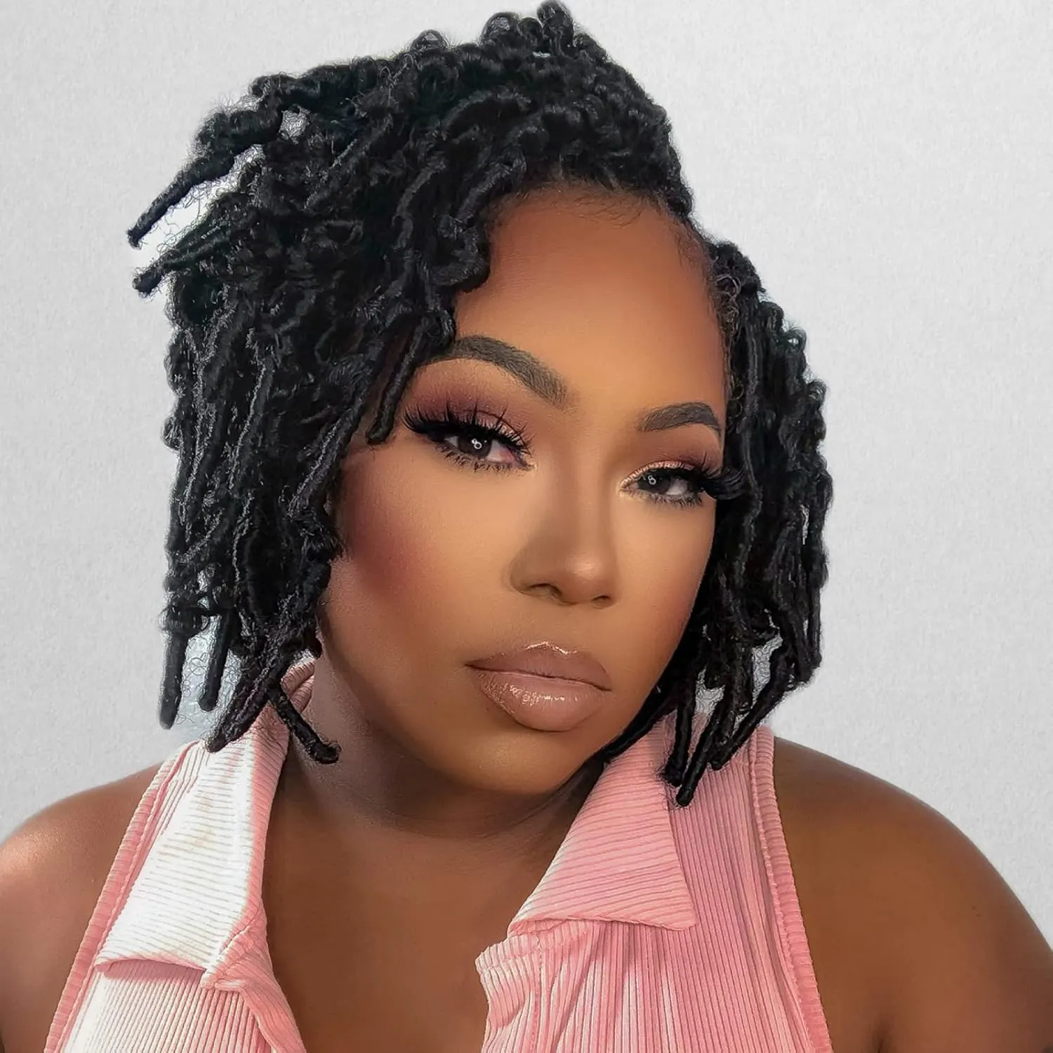 ToyoTress Butterfly Locs Crochet Hair - 8 inch 8 Pcs Jet Black Faux Locs Pre-twisted Distressed Crochet Braids Pre-looped Synthetic Braiding Hair Extensions (8 Inch, #1-8P)