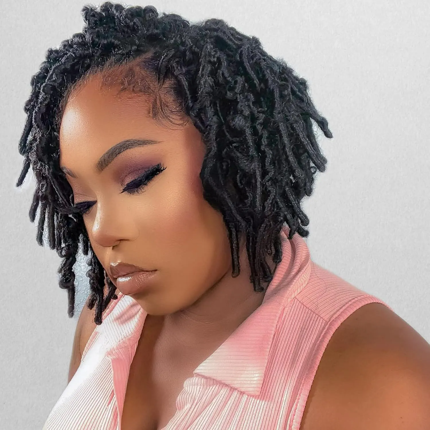 ToyoTress Butterfly Locs Crochet Hair - 8 inch 8 Pcs Jet Black Faux Locs Pre-twisted Distressed Crochet Braids Pre-looped Synthetic Braiding Hair Extensions (8 Inch, #1-8P)