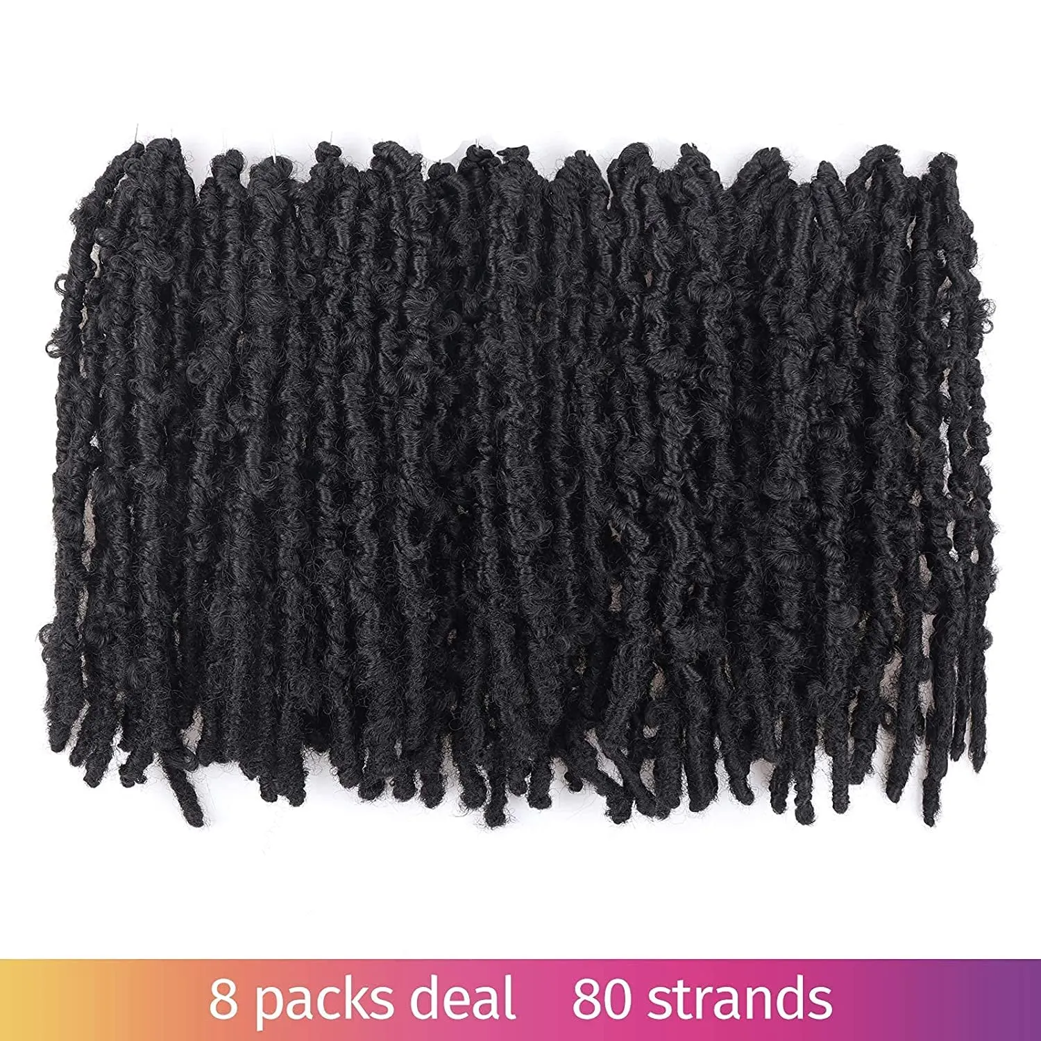ToyoTress Butterfly Locs Crochet Hair - 8 inch 8 Pcs Jet Black Faux Locs Pre-twisted Distressed Crochet Braids Pre-looped Synthetic Braiding Hair Extensions (8 Inch, #1-8P)
