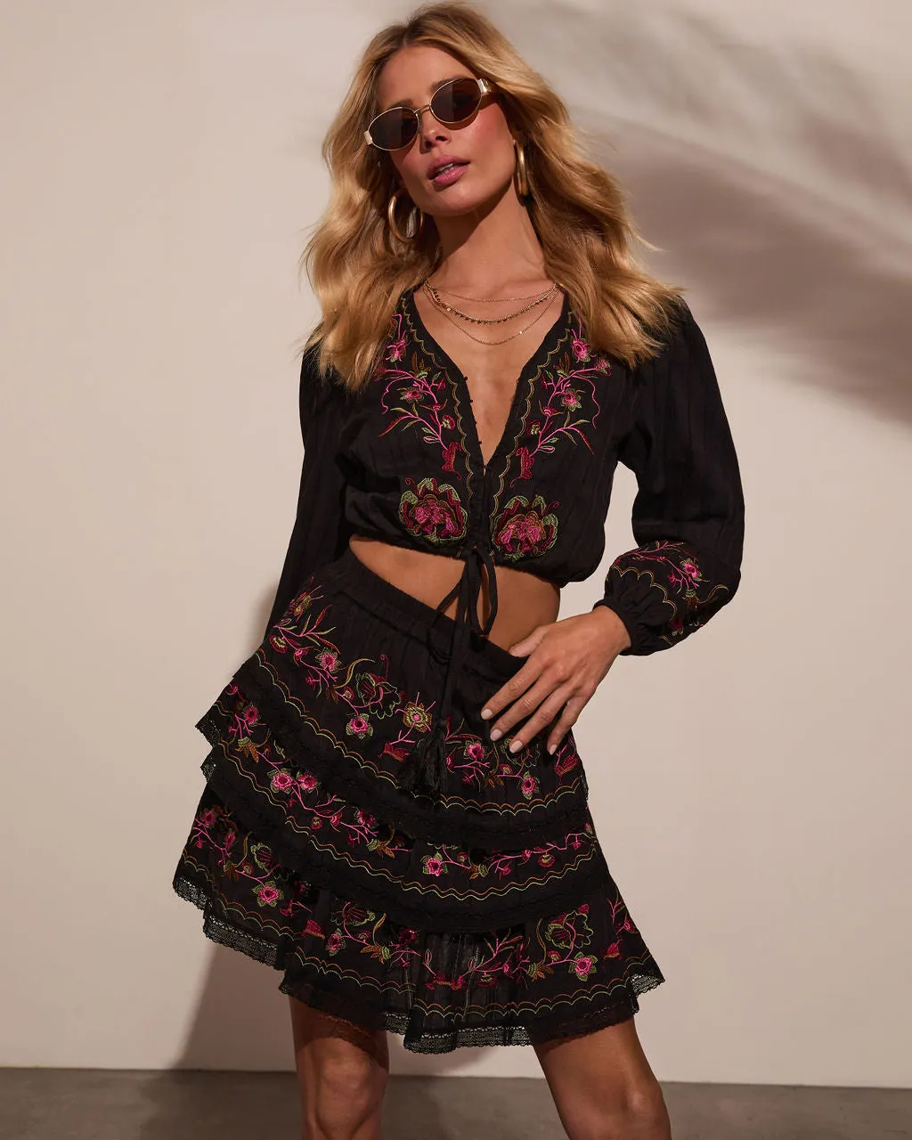Trail of Flowers Floral Front Tie Crop Top