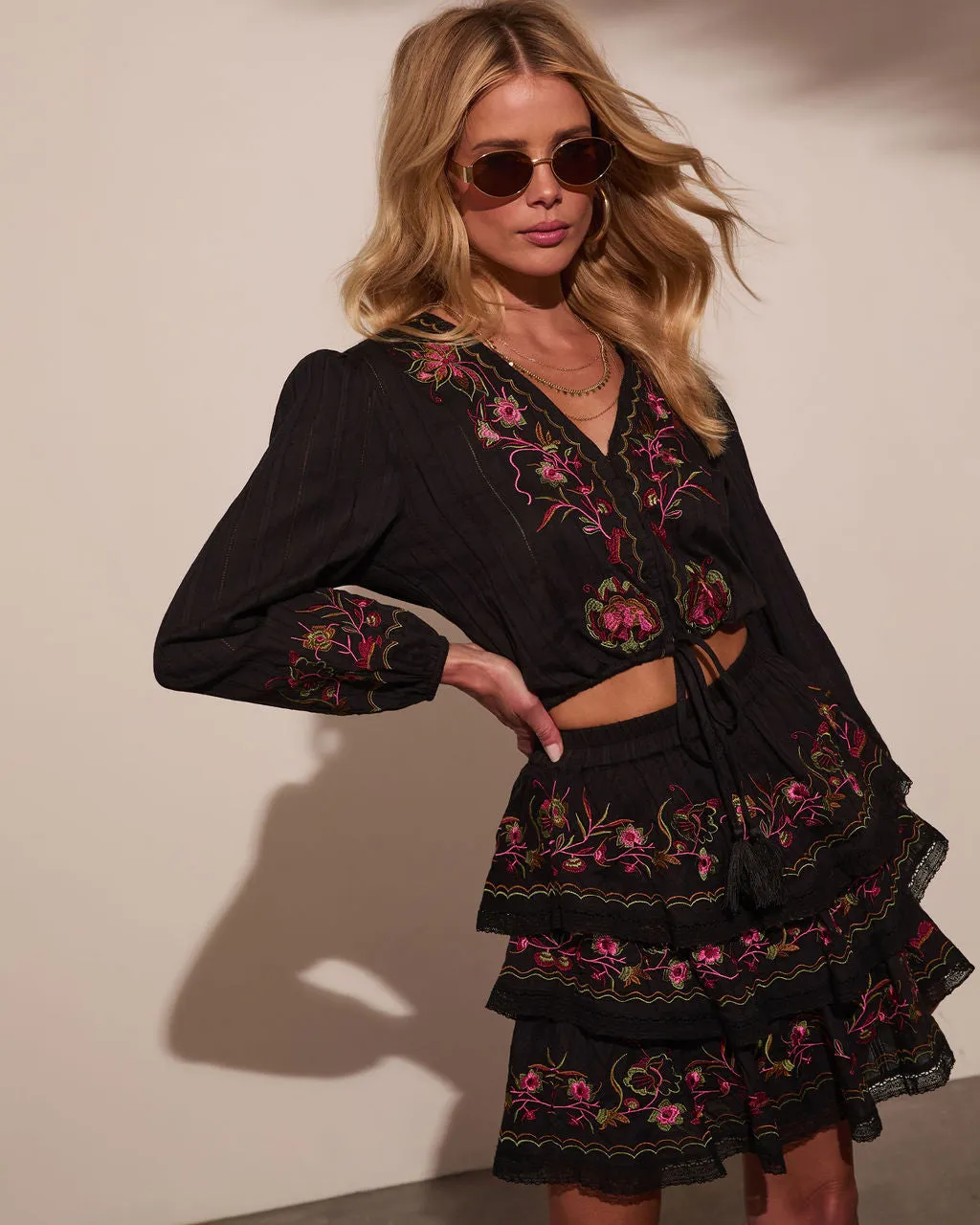 Trail of Flowers Floral Front Tie Crop Top