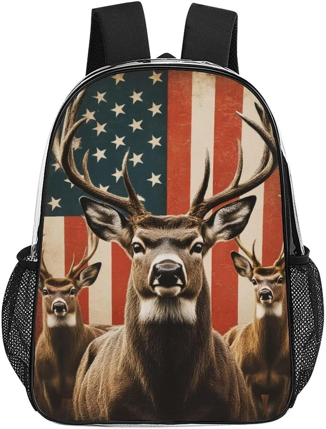 Transparent Daypack Backpack for Climbing Outdoors Running - Big Capacity Multipurpose Anti-Theft Bookbag, American Us Flag Hunting Camo Deer Travel Hiking & Camping Rucksack