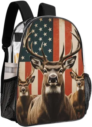 Transparent Daypack Backpack for Climbing Outdoors Running - Big Capacity Multipurpose Anti-Theft Bookbag, American Us Flag Hunting Camo Deer Travel Hiking & Camping Rucksack