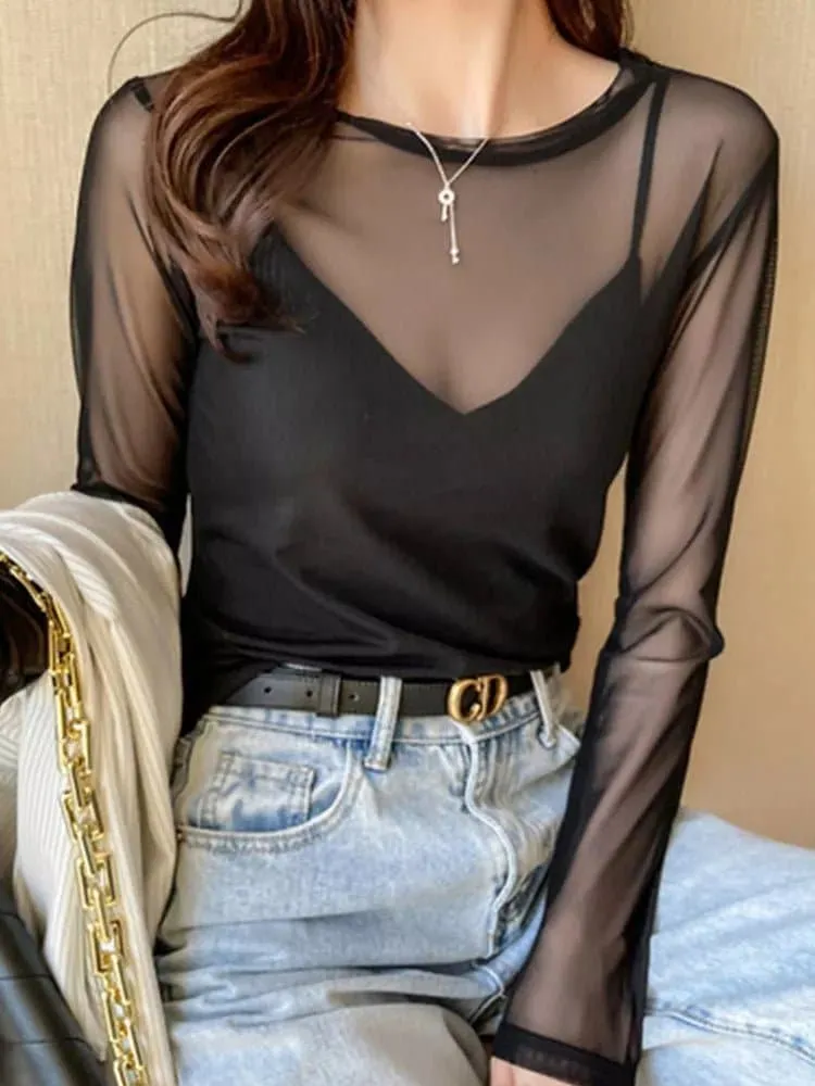 Transparent Loose Shirt - Office Lady, High Stretch, Mesh Fabric | Brand: Dozw
