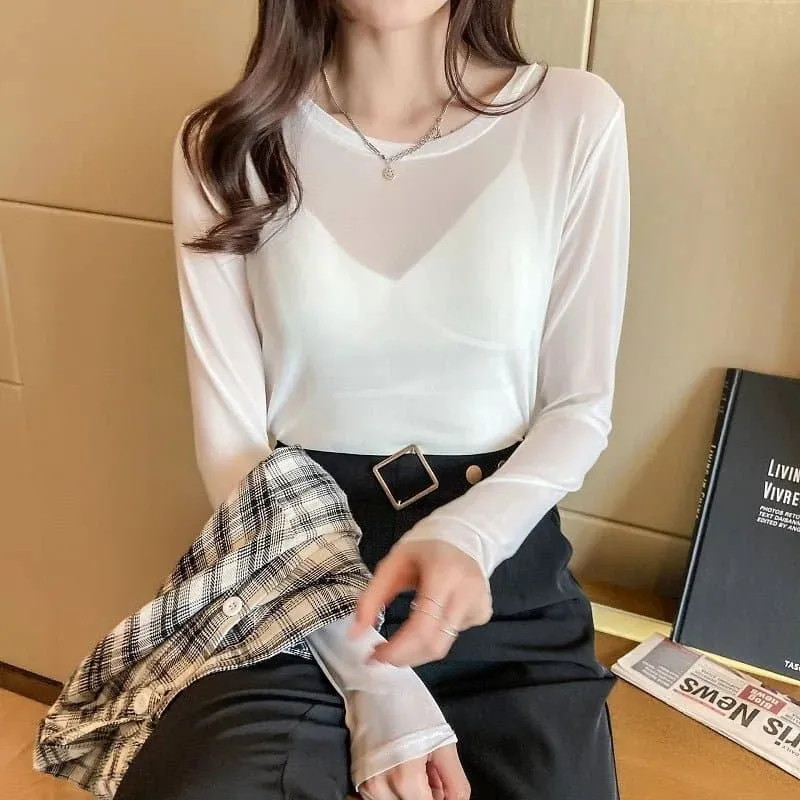 Transparent Loose Shirt - Office Lady, High Stretch, Mesh Fabric | Brand: Dozw
