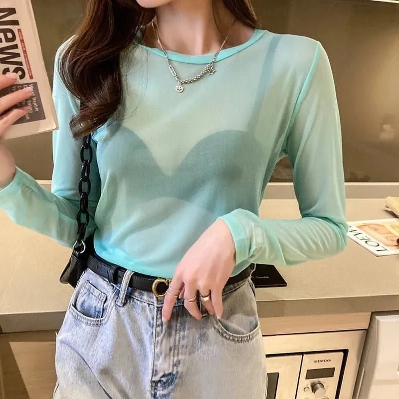 Transparent Loose Shirt - Office Lady, High Stretch, Mesh Fabric | Brand: Dozw