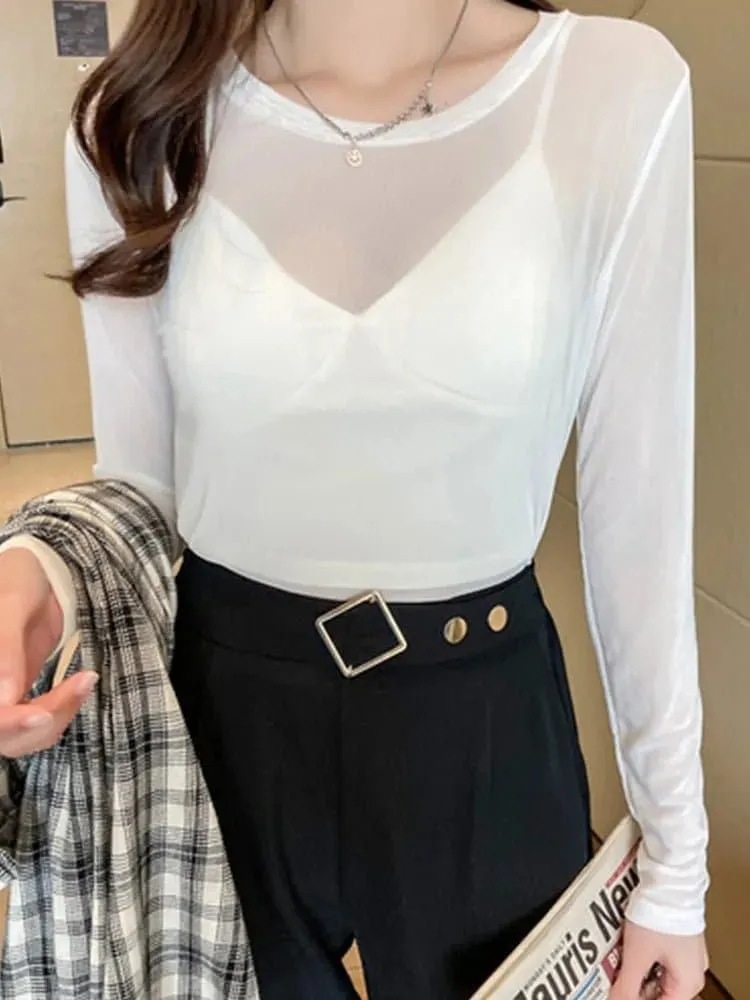 Transparent Loose Shirt - Office Lady, High Stretch, Mesh Fabric | Brand: Dozw