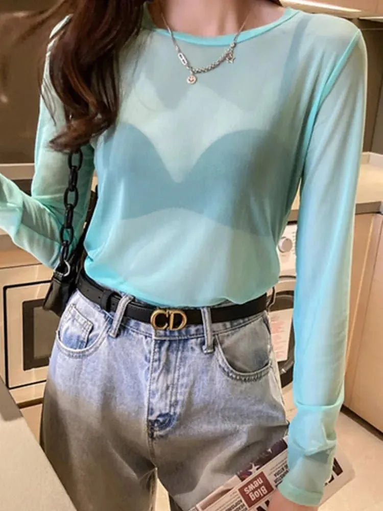 Transparent Loose Shirt - Office Lady, High Stretch, Mesh Fabric | Brand: Dozw