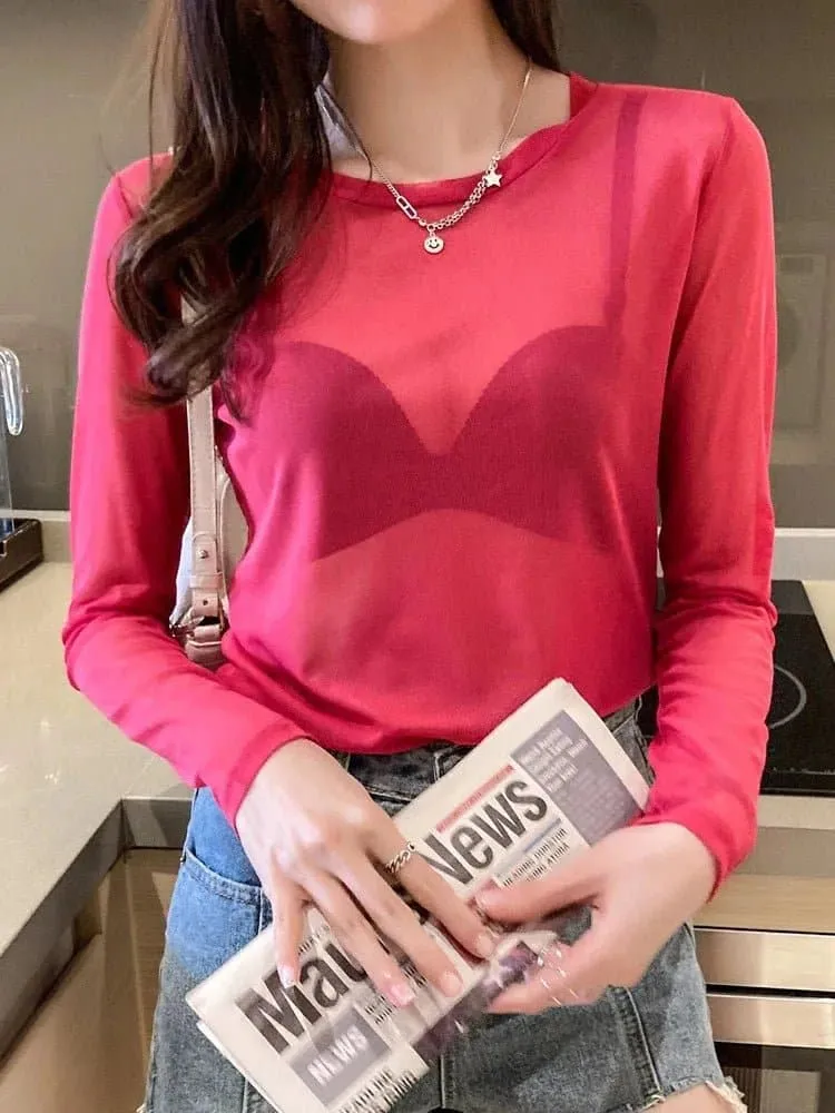 Transparent Loose Shirt - Office Lady, High Stretch, Mesh Fabric | Brand: Dozw