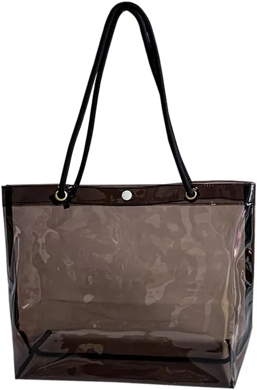 Transparent PVC Pink Tote Bag with Black Handles, Waterproof Storage Organizer for Supermarket, Gym, Travel