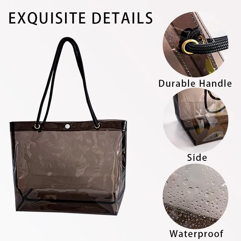 Transparent PVC Pink Tote Bag with Black Handles, Waterproof Storage Organizer for Supermarket, Gym, Travel