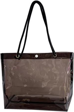 Transparent PVC Pink Tote Bag with Black Handles, Waterproof Storage Organizer for Supermarket, Gym, Travel