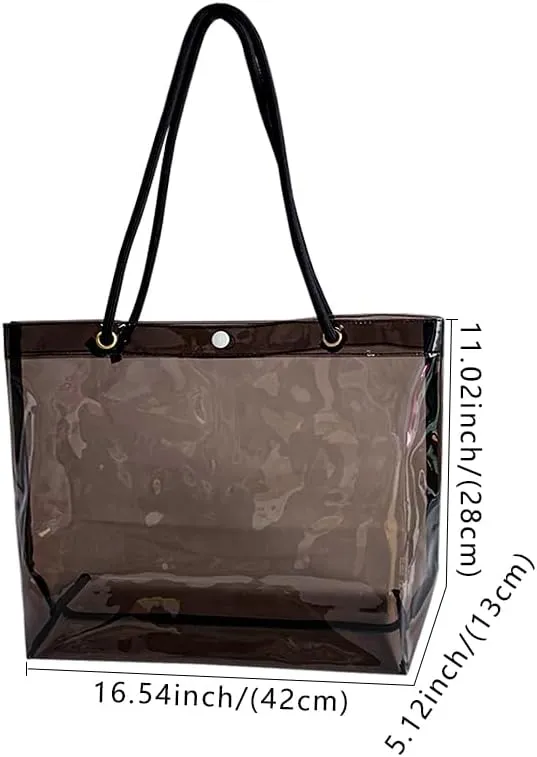 Transparent PVC Pink Tote Bag with Black Handles, Waterproof Storage Organizer for Supermarket, Gym, Travel